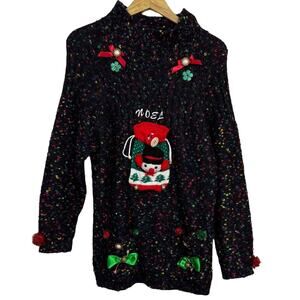 Casual Corner VTG Ugly Christmas Sweater Confetti Jingle Bells Black Size M